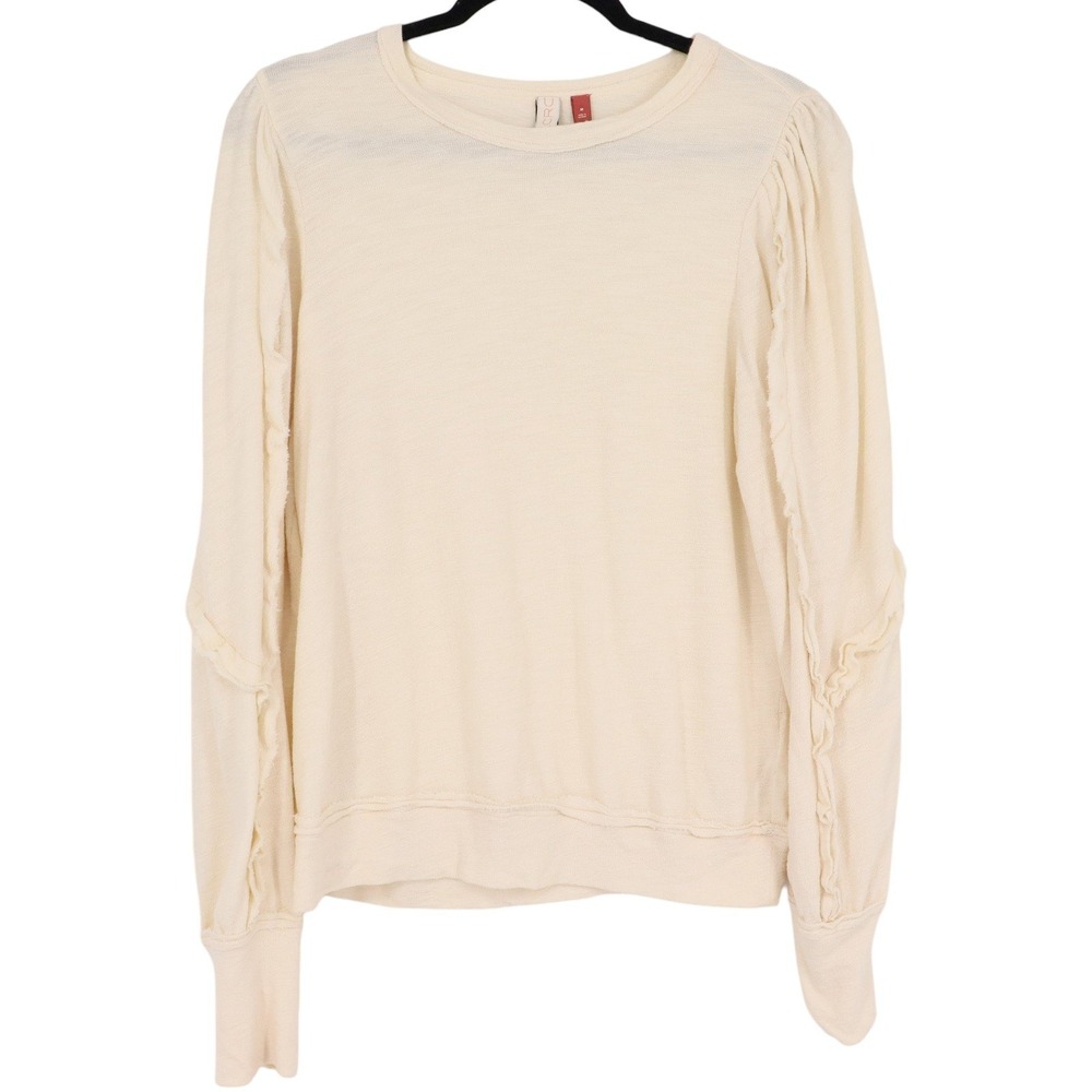 Pilcro by Anthropologie Cream Ruffle Puff Sleeve Sweatshirt Womens Size M Boho